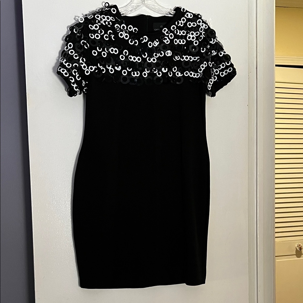 Carole Little Black Dress with Black and White Accents